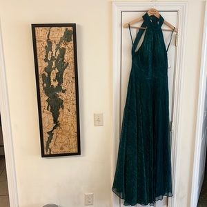 Betsy Adam Long high neck crinkle knit gown